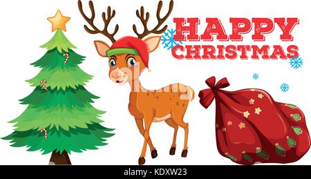 Christmas theme with reindeer and christmas tree illustration Stock Vector