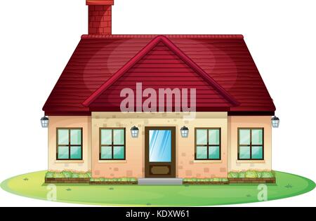Single house with red chimney on roof illustration Stock Vector