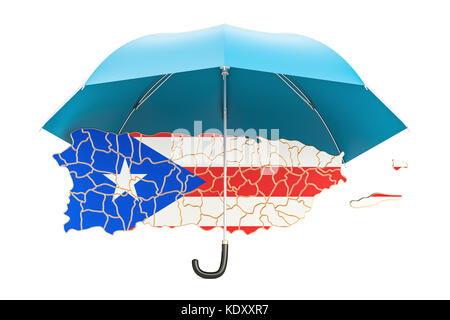 Puerto Rico map under umbrella. Security and protect or insurance concept, 3D rendering Stock Photo