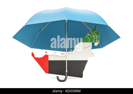 UAE map under umbrella. Security and protect or insurance concept, 3D rendering Stock Photo