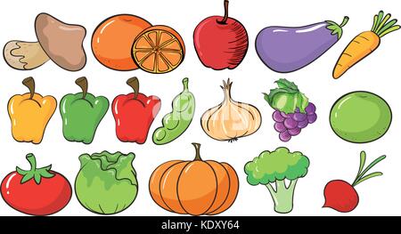 Different types of fruits and vegetables illustration Stock Vector