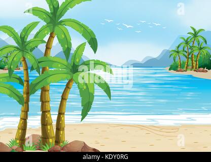 Summer theme with beach and ocean illustration Stock Vector