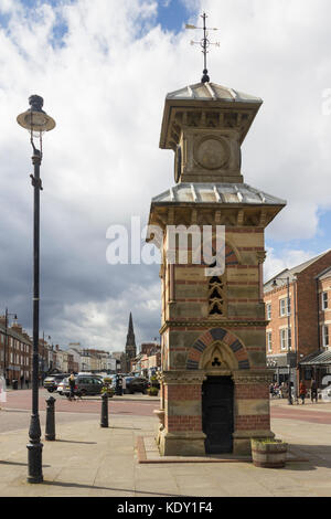 The Clock Tower and drinking fountain, Front Street, Tynemouth, Tyne and Wear. A grade II listed building dating from 1861 in a Venetian gothic style. Stock Photo