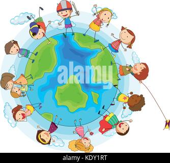 Lots of children around the world illustration Stock Vector