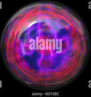Plasma ball glowing red against black background Stock Photo