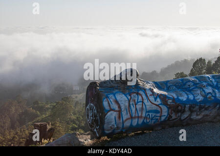 View from top of Berkeley Hills of foggy San Francisco Bay, California, USA Stock Photo
