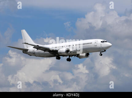 Unmarked passenger jet airplane in white color Stock Photo