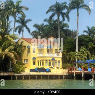 Expensive waterfront home in tropical Miami, Florida Stock Photo