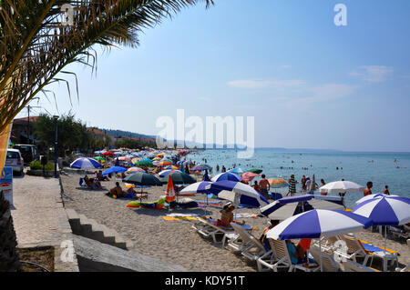Beach of village Polychrono in peninsula Kassandra Halkidiki Greece Stock Photo