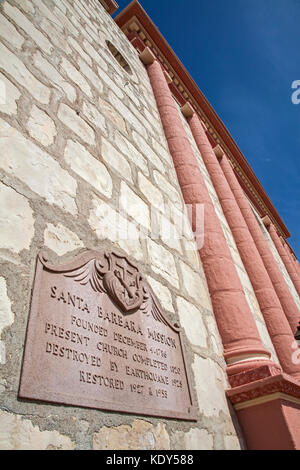 Plaque at Mission Santa Barbara, Santa Barbara, California, USA Stock Photo