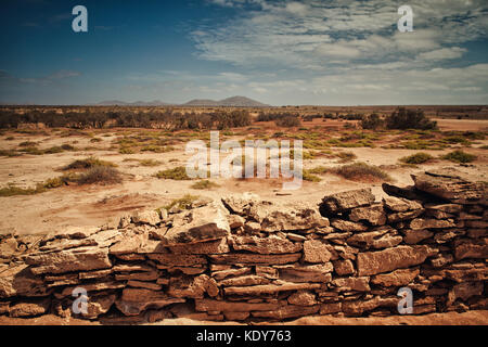 View of the desert landscape on the island of Cape Verde in Summer Stock Photo