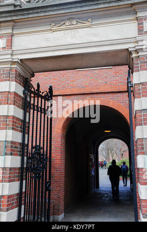 Boston, JAN 26: The famous Enter To Grow in Wisdom gate of Harvard University on JAN 26, 2012 at Massachusetts, Boston, United States Stock Photo