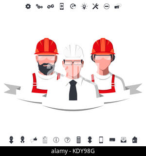 Working people. Silhouettes of technical support team. Engineering icons. Flat illustration. Stock Photo