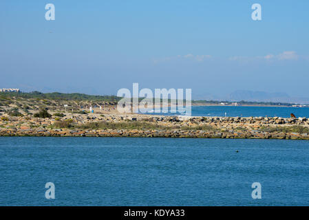 Mouth of the River Segura - gola del rio segura - in Guardamar del Segura on the Mediterranean Sea, Alicante, Spain Stock Photo