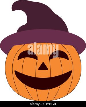 Cartoon halloween pumpkin wearing witch hat isolated Stock Vector