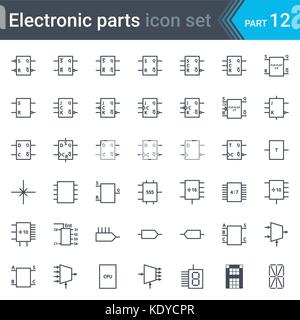 Complete vector set of electric and electronic circuit diagram symbols and elements - digital electronics, flip-flop, logic circuit, display, program Stock Vector