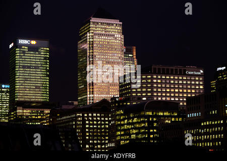 Canary Wharf in London photographed from Limekiln Dock Limehouse E14 Stock Photo