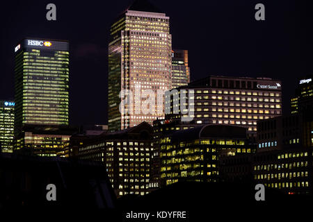 Canary Wharf in London photographed from Limekiln Dock Limehouse E14 Stock Photo