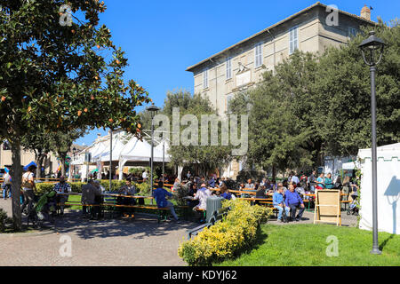 MANZIANA, LAZIO, ITALY - OCTOBER 14, 2017: People celebrating in outdoors one of the most popular and awaited local events, the festival of the local  Stock Photo