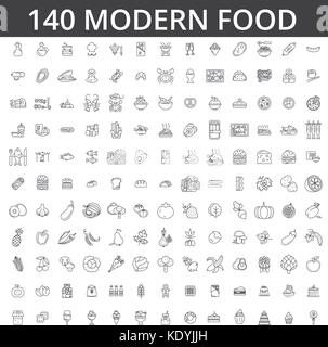 Food, meat, vegetable, fruit, fried chicken, fresh fish, meal, organic diet, street, eating, gastronomy, culinary line icons, signs. Illustration vector concept. Editable strokes Stock Vector