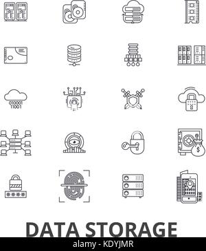 Data storage line icons. Editable strokes. Flat design vector illustration symbol concept. Linear isolated signs Stock Vector