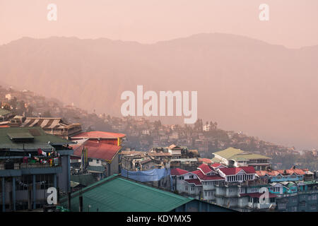 Morning time of Darjeeling town view from high angle view shot, West Bengal, India Stock Photo