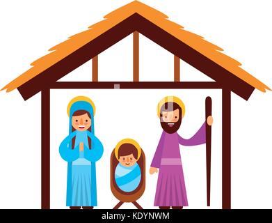 traditional family christmas manger scene baby jesus virgin mary and saint joseph Stock Vector