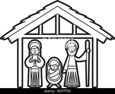 traditional family christmas manger scene baby jesus virgin mary and saint joseph Stock Vector