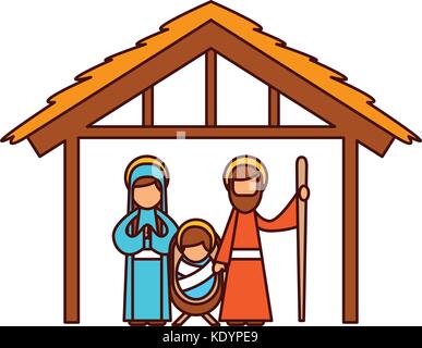 traditional family christmas manger scene baby jesus virgin mary and saint joseph Stock Vector