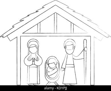 traditional family christmas manger scene baby jesus virgin mary and saint joseph Stock Vector