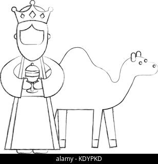 cartoon wise king with camel manger characters Stock Vector