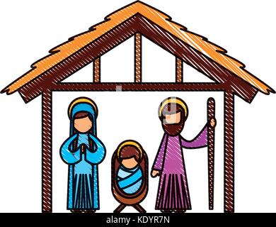 traditional family christmas manger scene baby jesus virgin mary and saint joseph Stock Vector