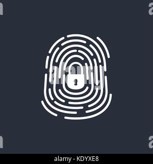 Fngerprint with icon with lock glyph inside - safe access Stock Vector