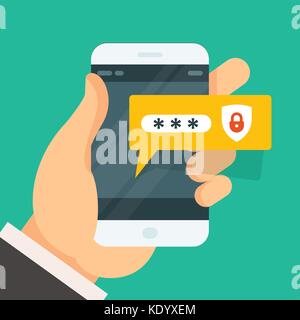 Password entering on smartphone - smart phone login Stock Vector