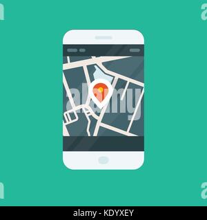 City navigation smartphone app - location on map Stock Vector