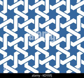 Seamless blue arabic ornament with twined lines pattern Stock Vector