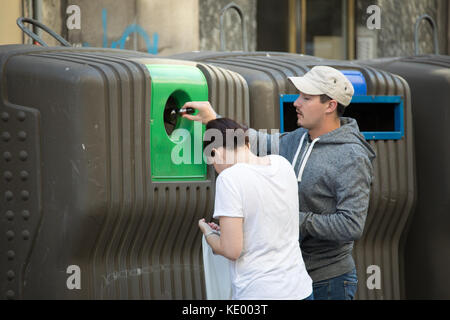 Recycling bottles in Porto, Porttugal Stock Photo