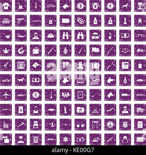 100 smuggling icons set grunge purple Stock Vector