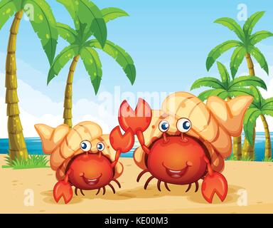 Two hermit crabs on the beach illustration Stock Vector