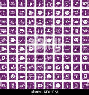100 social media icons set grunge purple Stock Vector