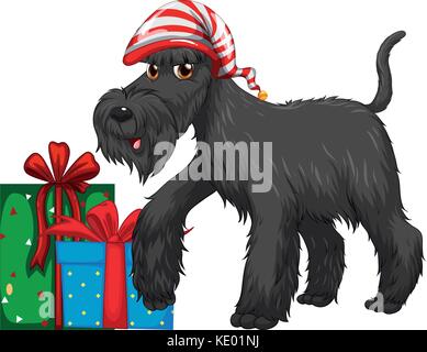 Christmas theme with dog and present illustration Stock Vector