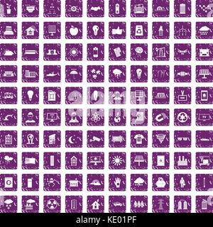 100 solar energy icons set grunge purple Stock Vector