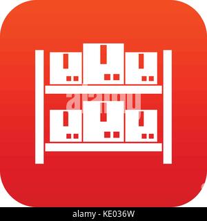 Storage of goods in warehouse icon digital red Stock Vector