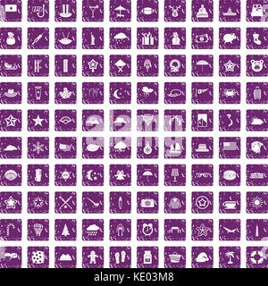 100 star icons set grunge purple Stock Vector