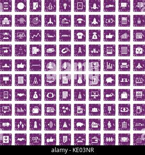 100 startup icons set grunge purple Stock Vector