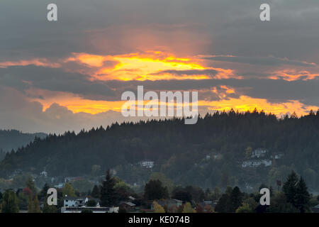 Sunset over Mount Talbert in Happy Valley Oregon residential neighborhood Stock Photo