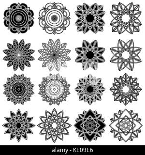 Set of twenty five black stylized flowers, vector illustrations isolated on the white background Stock Vector