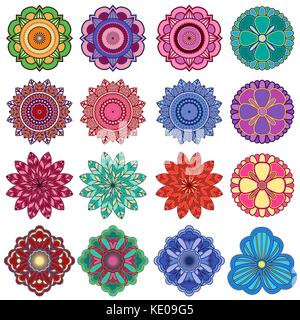 Set of twenty five stylish color flowers, vector illustrations isolated on the white background Stock Vector
