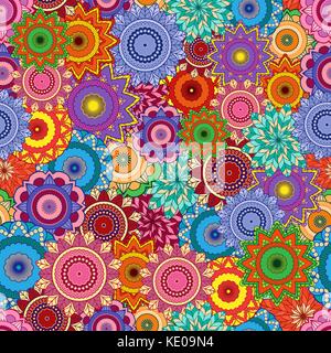 Floral seamless pattern with vivid various motley colourful stylized flowers, vector illustration as a paper wrapper Stock Vector