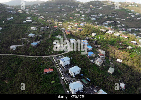 Aerial views of the damage caused by recent hurricanes in Caneel Bay on October 12, 2017. Stock Photo